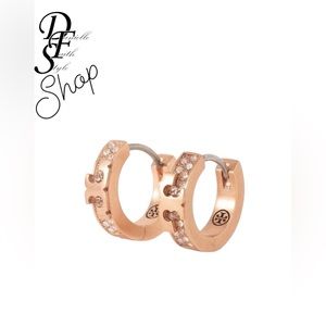 Tory Burch Serif T Pave Huggie Hoop Earrings with dustbag and giftbox